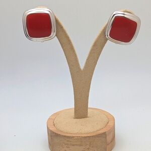 Nina Ricci Red and Silver Tone Earrings